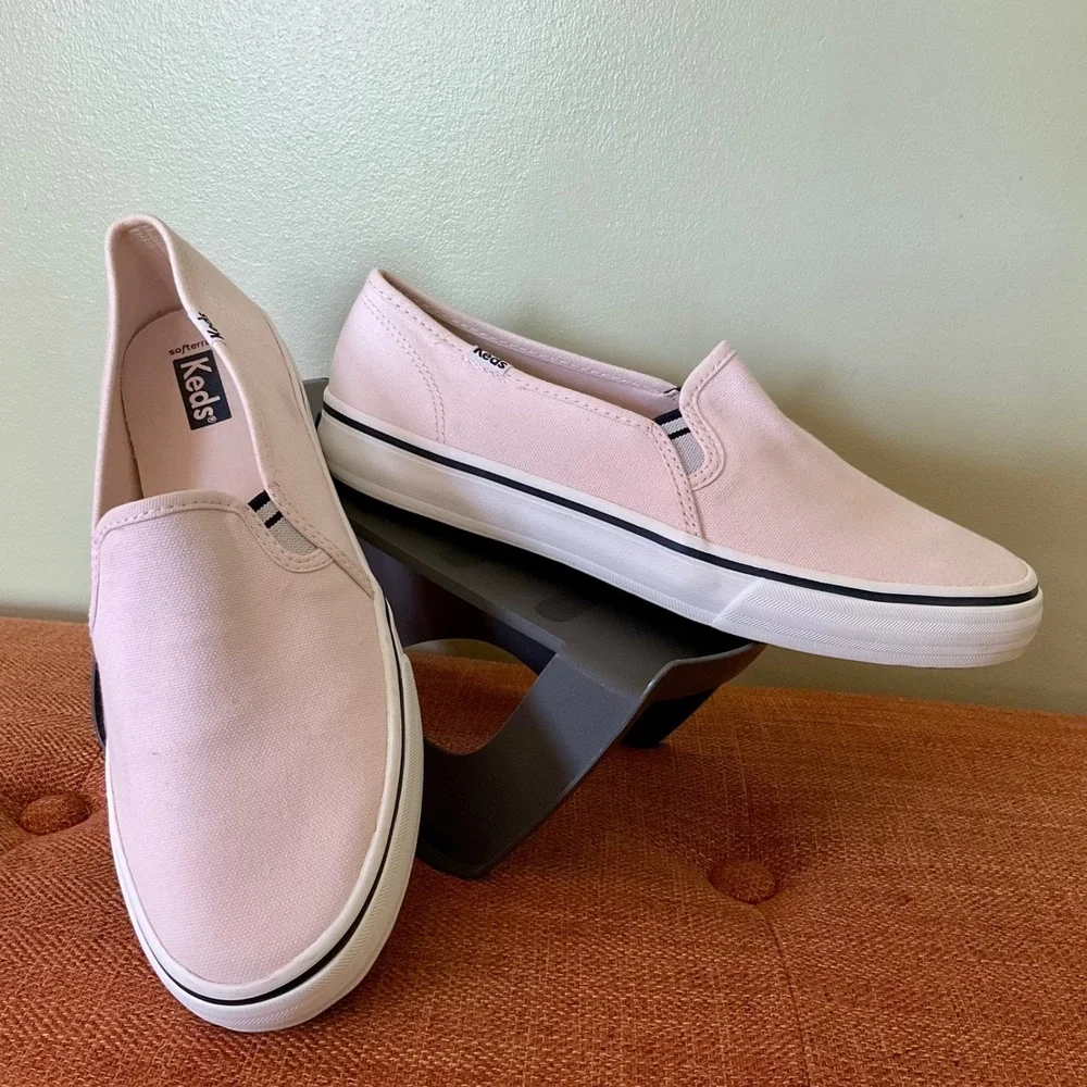 Keds Double Decker Pink Canvas Slip On Sneakers WF67490 Womens 8.5 Softerra NWOT